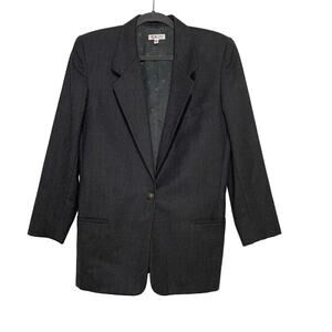 Talbots Charcoal Grey Womens Wool Blazer 8 Single Breasted Crest Button Academia